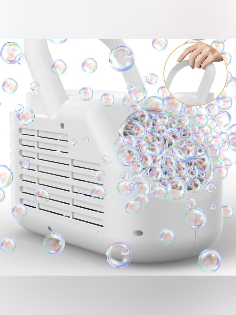 New White 42 Hole Portable Bubble Machine for Kids